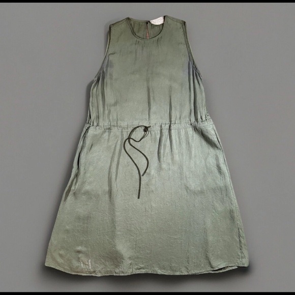 EVERLANE Dress Womens Sz 12 Green Japanese GoWeave Drawstring Pockets Tank Dress - Picture 3 of 11
